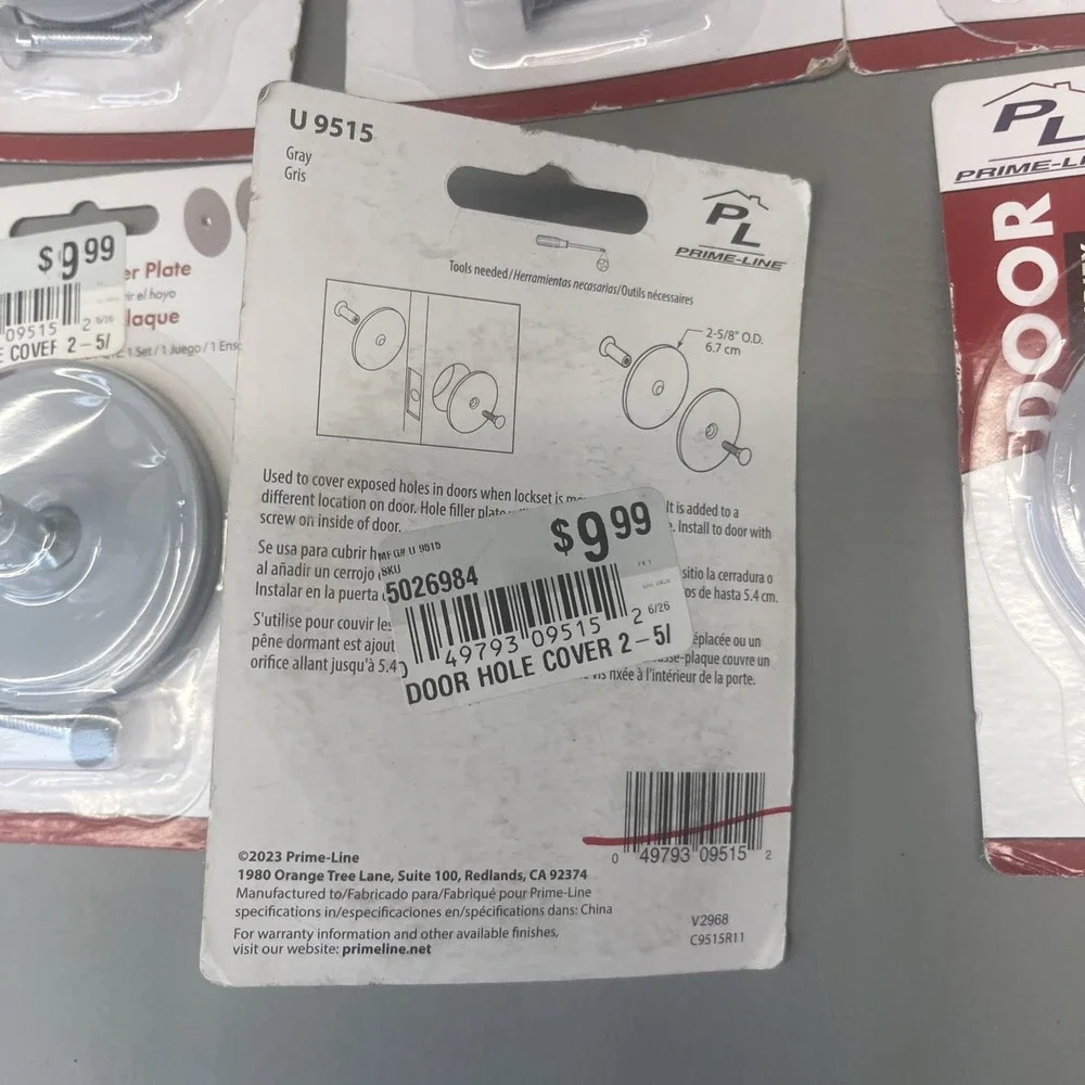 Prime Line U 9515 Door Knob Hole Cover Gray Heavy Duty Security Plate 8 Pk